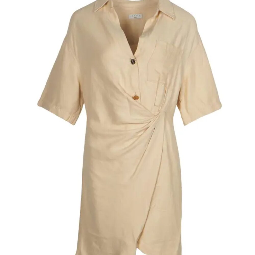 SANDRO, Elba Draped Twill Mini Dress In Beige,‎ SZ 40 - Picture 2 of 10